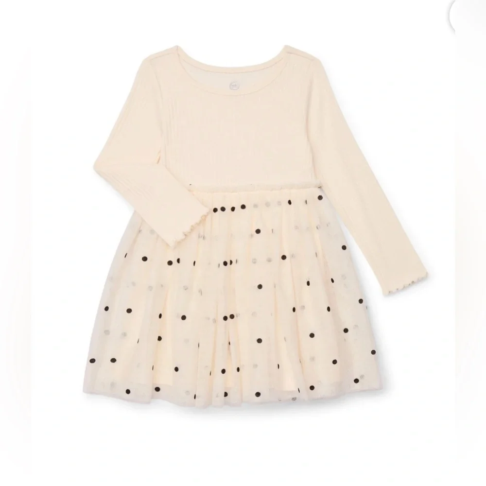 Wonder Nation Toddler Girls Ivory Polka Dot Tutu Dress 3T Long Sleeve‎